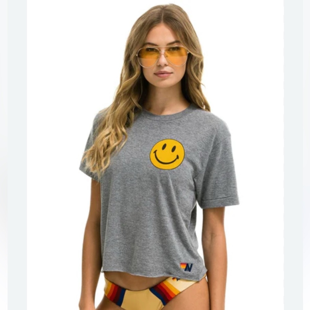 Aviator Nation SMILEY 2 BOYFRIEND HEATHER Gray Short Sleeve Tee Size XL - Picture 12 of 12